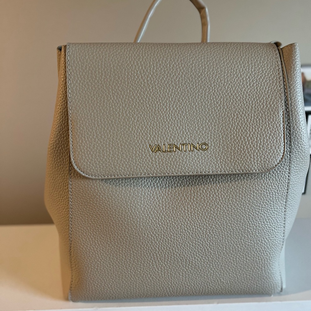 Valentino By Mario Valentino Pebbled Leather Backpack in Light Taupe